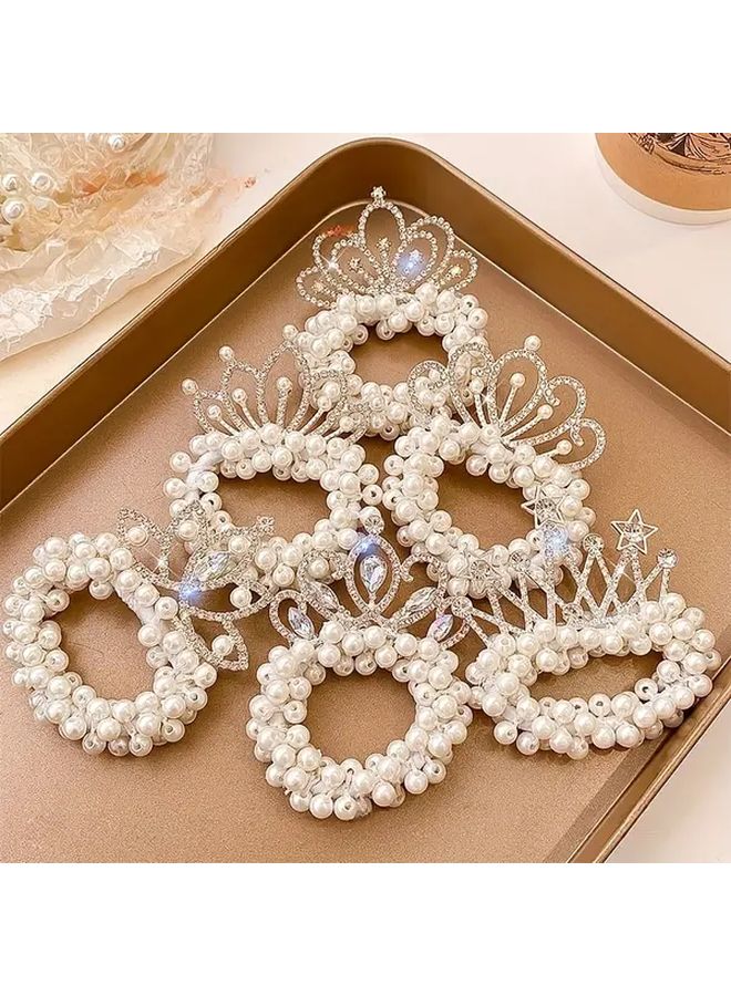 6 Pack Cute Crown Hair Bands For Girls Princess Bun Ties Ponytail Accessories - Image 2